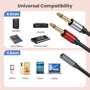 Cavo audio adattatore splitter mono Y da 3,5 mm TRS femmina a 2 x 6,35 mm TS maschio placcato oro, 0.3m, 1m, 2m, 3m, 5m
