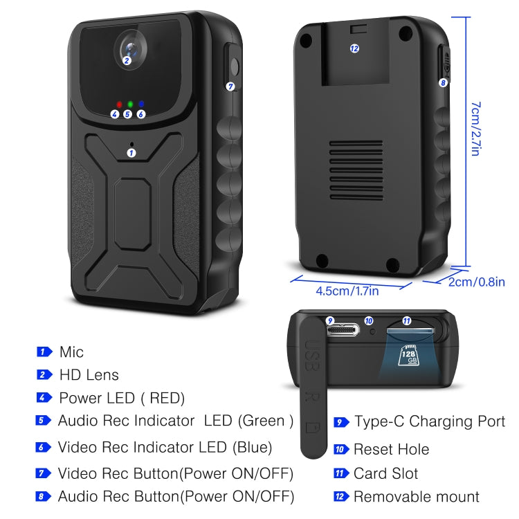 Mini telecamera portatile 1080P grandangolare 140°