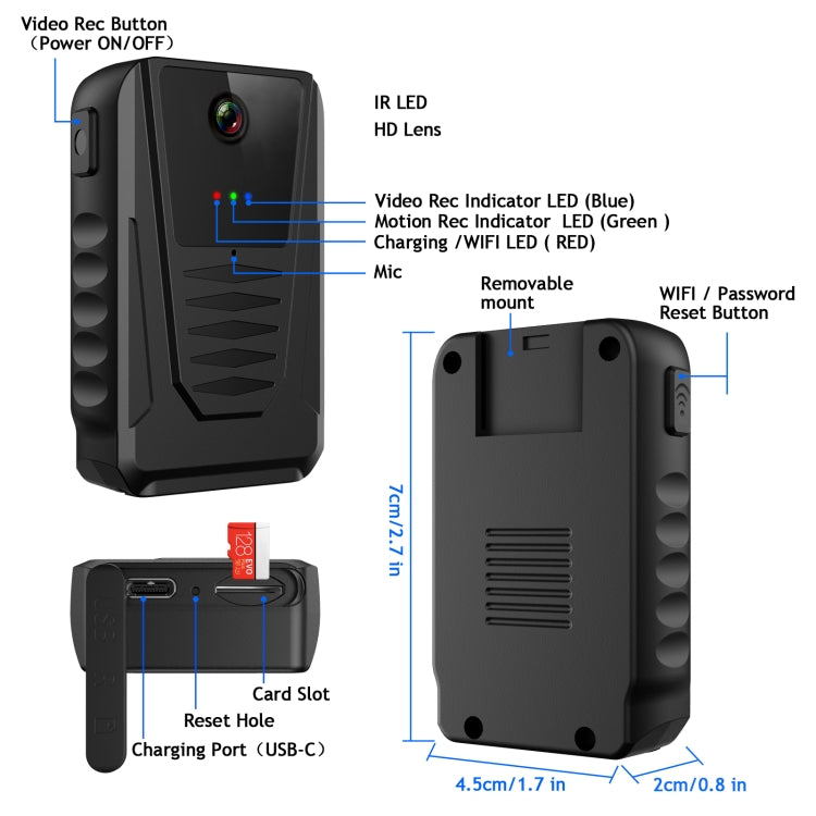 870B Telecamera portatile indossabile 1080P