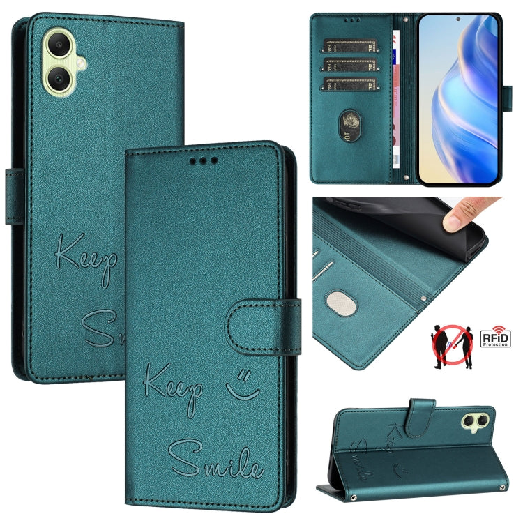 Custodia per telefono in pelle RFID con stampa Smile Embossing, For Samsung Galaxy A35 5G, For Samsung Galaxy A05 4G Global, For Samsung Galaxy A05s 4G Global, For Samsung Galaxy A25 5G Global