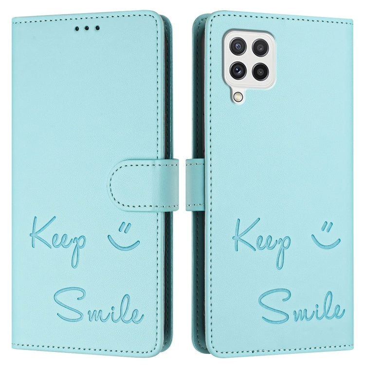 Custodia per telefono in pelle RFID con stampa Smile Embossing, For Samsung Galaxy A22 4G, For Samsung Galaxy A32 4G, For Samsung Galaxy A02 / M02, For Samsung Galaxy A72 4G / 5G