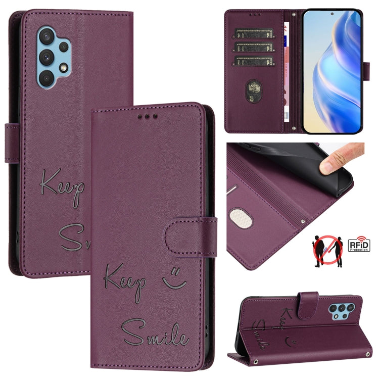 Custodia per telefono in pelle RFID con stampa Smile Embossing, For Samsung Galaxy A22 4G, For Samsung Galaxy A32 4G, For Samsung Galaxy A02 / M02, For Samsung Galaxy A72 4G / 5G