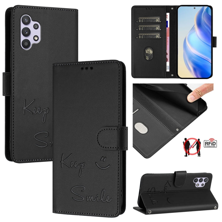 Custodia per telefono in pelle RFID con stampa Smile Embossing, For Samsung Galaxy A33 5G, For Samsung Galaxy A03 164mm, For Samsung Galaxy A03 166mm, For Samsung Galaxy A32 5G / M32 5G