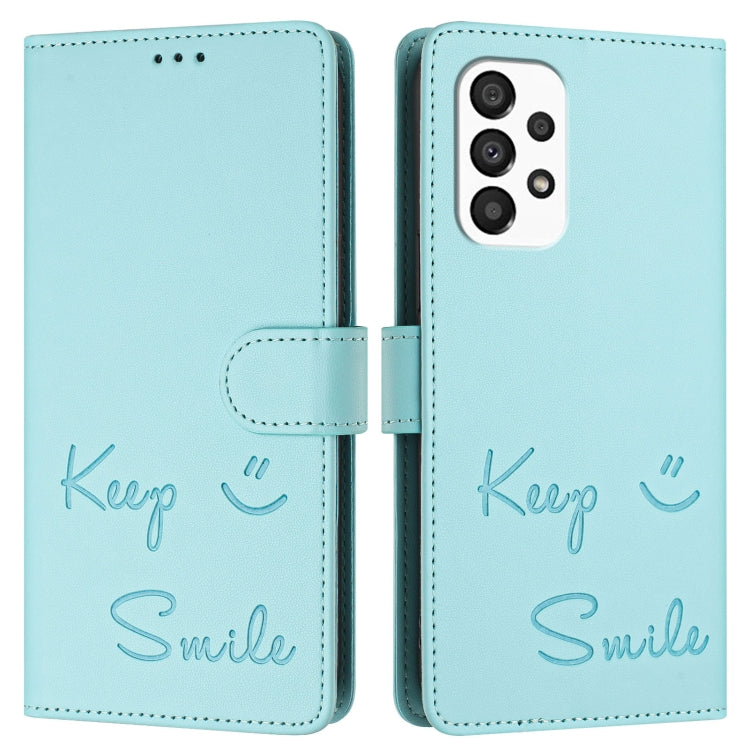 Custodia per telefono in pelle RFID con stampa Smile Embossing, For Samsung Galaxy A33 5G, For Samsung Galaxy A03 164mm, For Samsung Galaxy A03 166mm, For Samsung Galaxy A32 5G / M32 5G