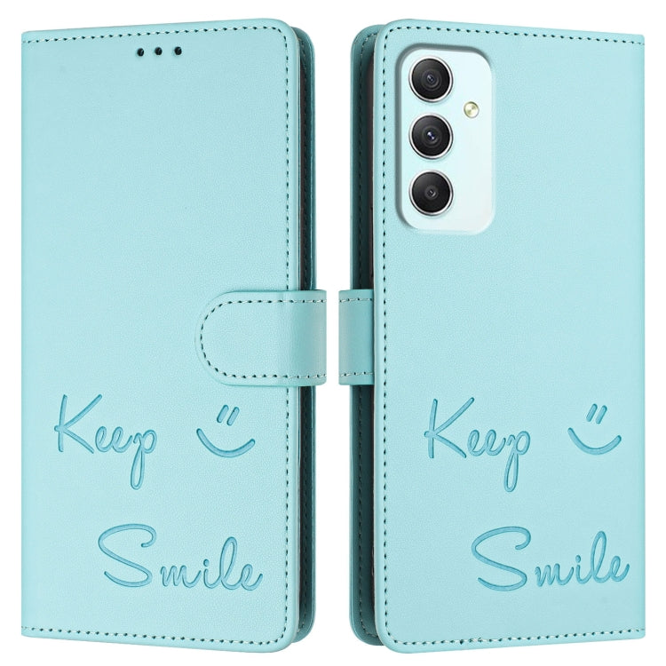 Custodia per telefono in pelle RFID con stampa Smile Embossing, For Samsung Galaxy A35 5G, For Samsung Galaxy A05 4G Global, For Samsung Galaxy A05s 4G Global, For Samsung Galaxy A25 5G Global
