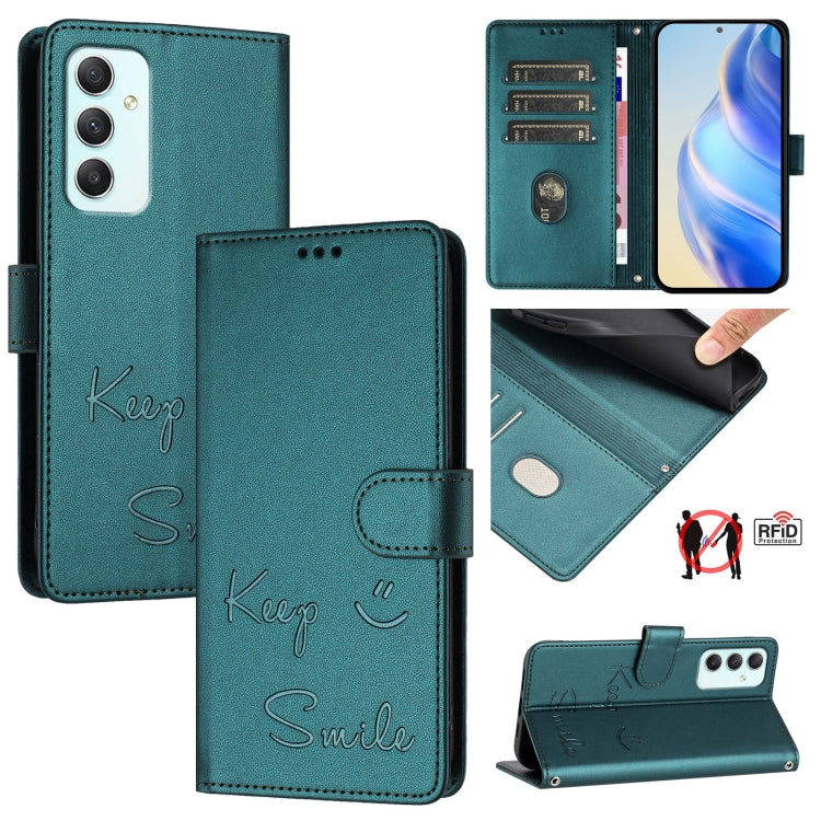 Custodia per telefono in pelle RFID con stampa Smile Embossing, For Samsung Galaxy A35 5G, For Samsung Galaxy A05 4G Global, For Samsung Galaxy A05s 4G Global, For Samsung Galaxy A25 5G Global