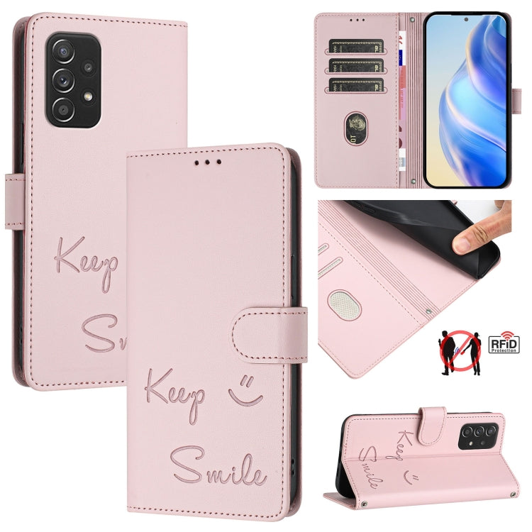 Custodia per telefono in pelle RFID con stampa Smile Embossing, For Samsung Galaxy A52 4G / 5G / A52s 5G, For Samsung Galaxy A03s 164mm, For Samsung Galaxy A03s 166mm, For Samsung Galaxy A03s 165.8mm