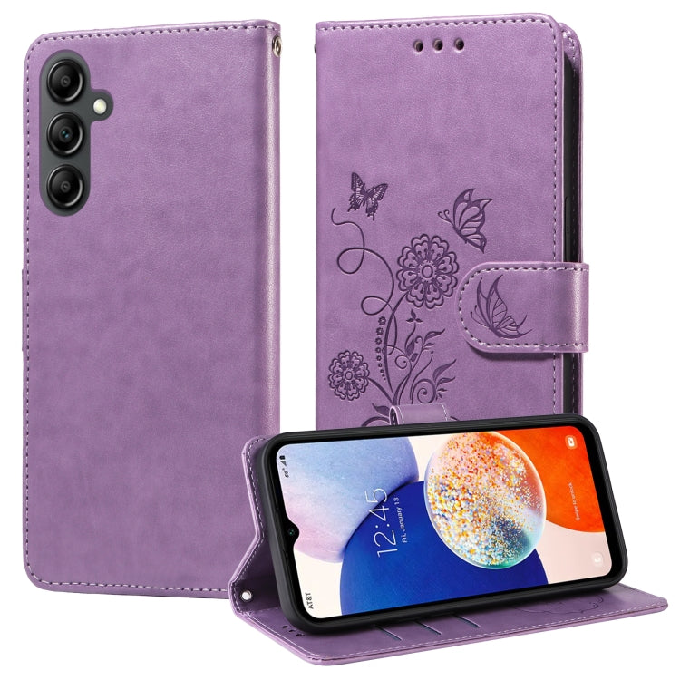 Custodia per telefono in pelle con fiori di farfalla in rilievo, For Galaxy A14 4G / 5G, For Galaxy A24 5G, For Galaxy A34 5G, For Galaxy A54 5G