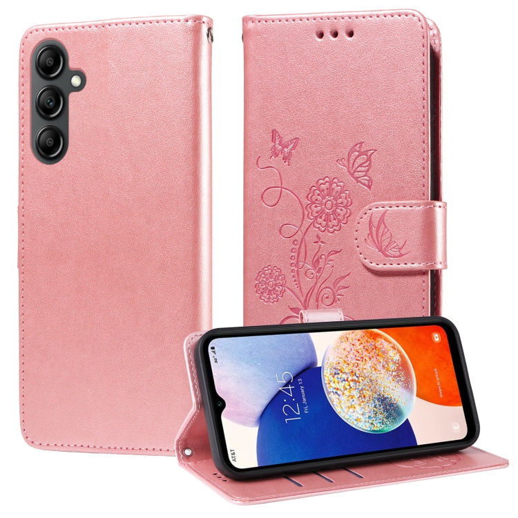 Custodia per telefono in pelle con fiori di farfalla in rilievo, For Galaxy A14 4G / 5G, For Galaxy A24 5G, For Galaxy A34 5G, For Galaxy A54 5G