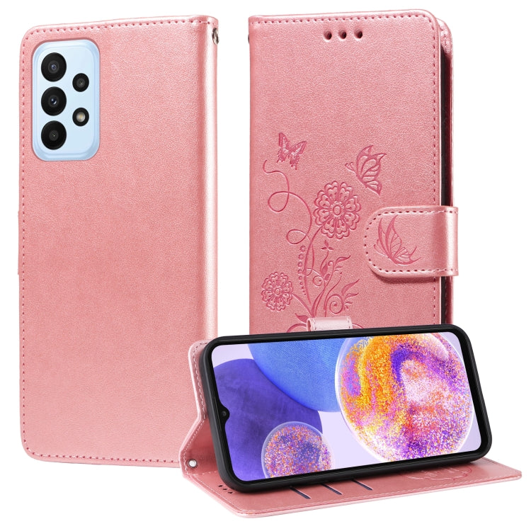 Custodia per telefono in pelle con fiori di farfalla in rilievo, For Galaxy A25 5G Global, For Galaxy A25 5G Japan Version / A25e, For Galaxy A23 4G / 5G, For Galaxy A04e 4G / F04