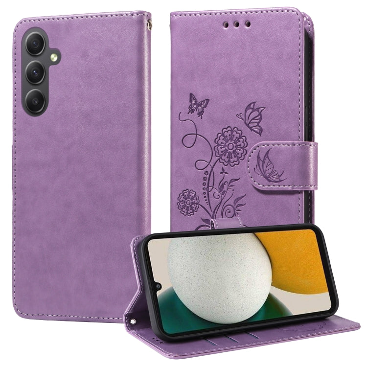 Custodia per telefono in pelle con fiori di farfalla in rilievo, For Galaxy A14 4G / 5G, For Galaxy A24 5G, For Galaxy A34 5G, For Galaxy A54 5G