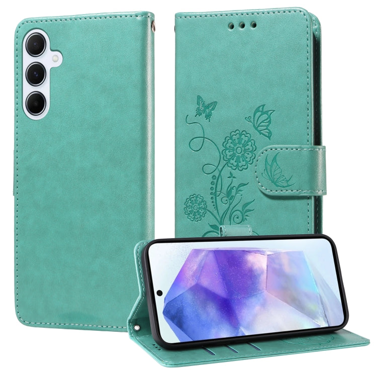 Custodia per telefono in pelle con fiori di farfalla in rilievo, For Galaxy A55 5G, For Galaxy A35 5G, For Galaxy A05, For Galaxy A05s