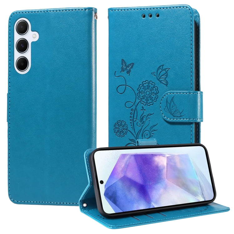 Custodia per telefono in pelle con fiori di farfalla in rilievo, For Galaxy A55 5G, For Galaxy A35 5G, For Galaxy A05, For Galaxy A05s