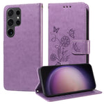 Custodia per telefono in pelle con fiori di farfalla in rilievo, For Galaxy S25 Ultra 5G, For Galaxy S24 FE 5G, For Galaxy S24 Ultra 5G, For Galaxy S24+ 5G