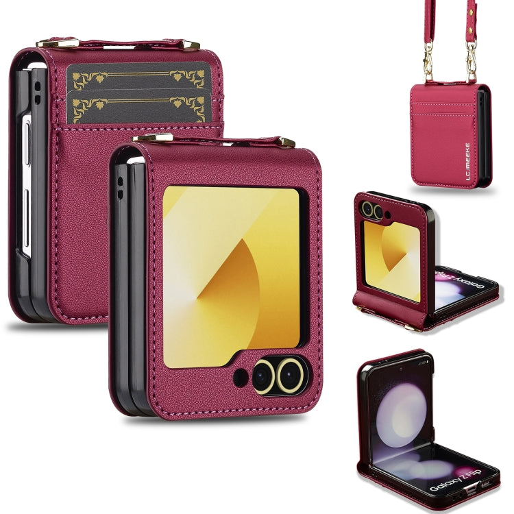 Custodia per telefono in PU con trama fine e satinata LC.IMEEKE L1 Series con cordino, For Galaxy Z Flip8 5G, For Samsung Galaxy Z Flip7 5G, For Samsung Galaxy Z Flip6, For Samsung Galaxy Z Flip5