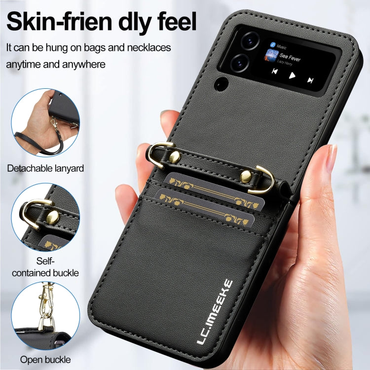 Custodia per telefono in PU con trama fine e satinata LC.IMEEKE L1 Series con cordino, For Samsung Galaxy Z Flip3 5G