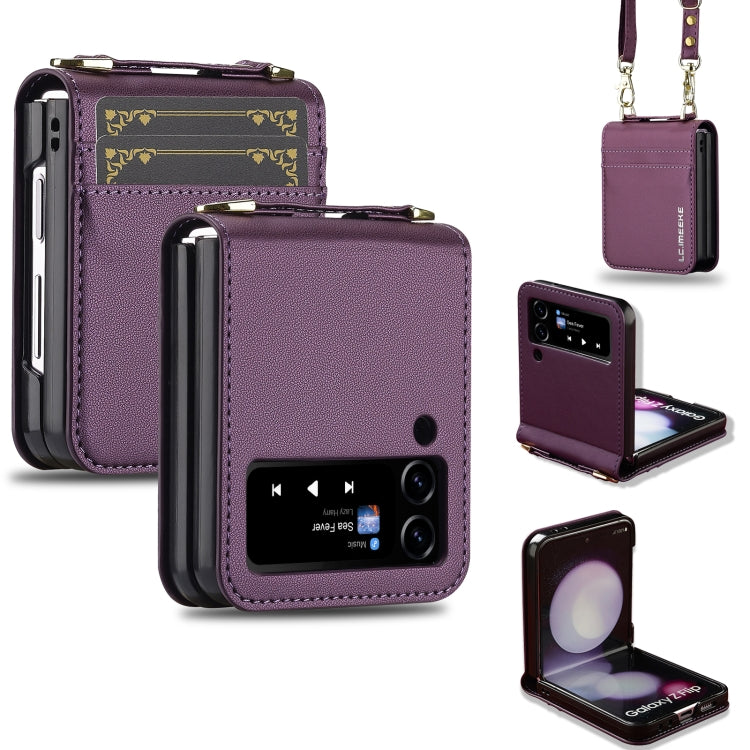 Custodia per telefono in PU con trama fine e satinata LC.IMEEKE L1 Series con cordino, For Samsung Galaxy Z Flip3 5G