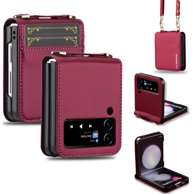 Custodia per telefono in PU con trama fine e satinata LC.IMEEKE L1 Series con cordino, For Samsung Galaxy Z Flip3 5G