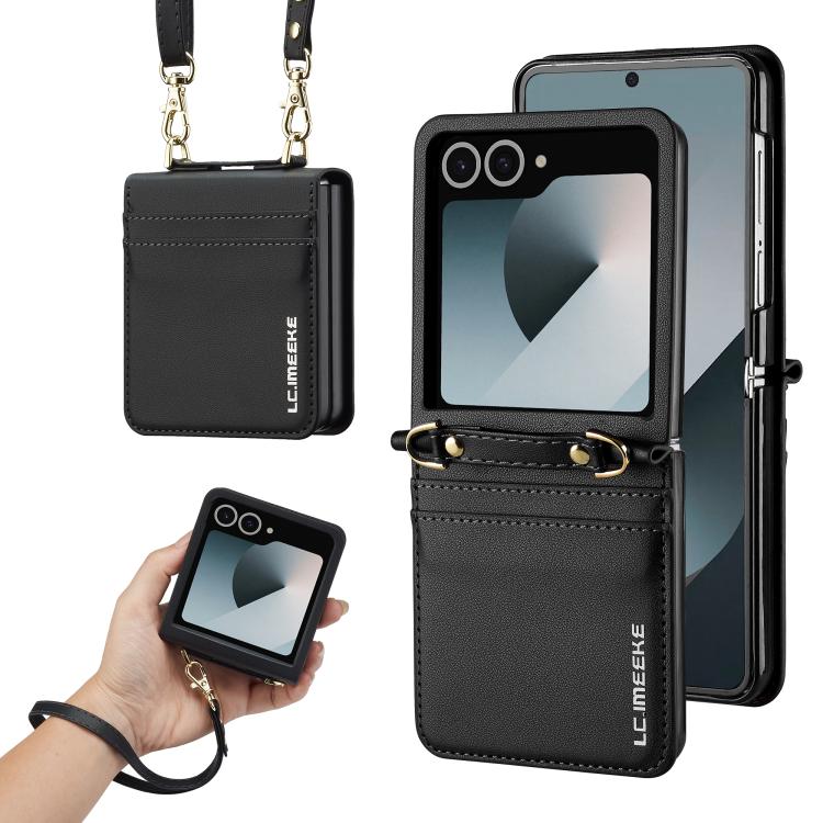 Custodia per telefono in PU con trama fine e satinata LC.IMEEKE L1 Series con cordino, For Galaxy Z Flip8 5G, For Samsung Galaxy Z Flip7 5G, For Samsung Galaxy Z Flip6, For Samsung Galaxy Z Flip5