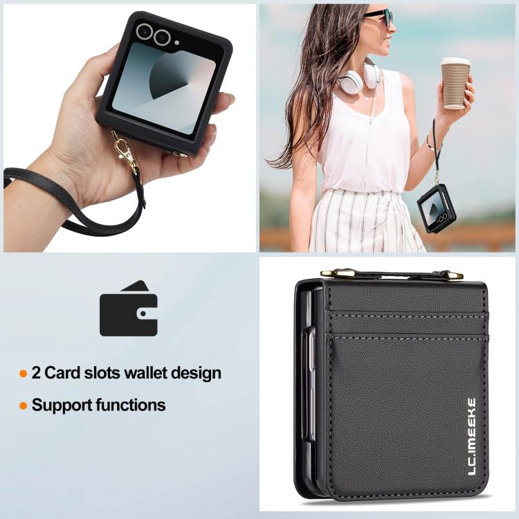 Custodia per telefono in PU con trama fine e satinata LC.IMEEKE L1 Series con cordino, For Galaxy Z Flip8 5G, For Samsung Galaxy Z Flip7 5G, For Samsung Galaxy Z Flip6, For Samsung Galaxy Z Flip5