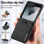Custodia per telefono in PU con trama fine e satinata LC.IMEEKE L1 Series con cordino, For Galaxy Z Flip8 5G, For Samsung Galaxy Z Flip7 5G, For Samsung Galaxy Z Flip6, For Samsung Galaxy Z Flip5
