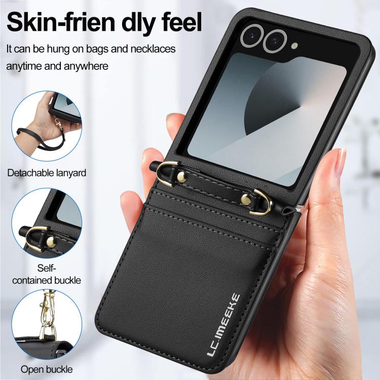 Custodia per telefono in PU con trama fine e satinata LC.IMEEKE L1 Series con cordino, For Galaxy Z Flip8 5G, For Samsung Galaxy Z Flip7 5G, For Samsung Galaxy Z Flip6, For Samsung Galaxy Z Flip5