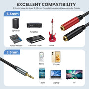 Cavo audio adattatore splitter a Y per laptop da 3,5 mm TRS maschio a 2 x 6,35 mm femmina placcato oro, 0.3m, 1m, 2m, 3m, 5m