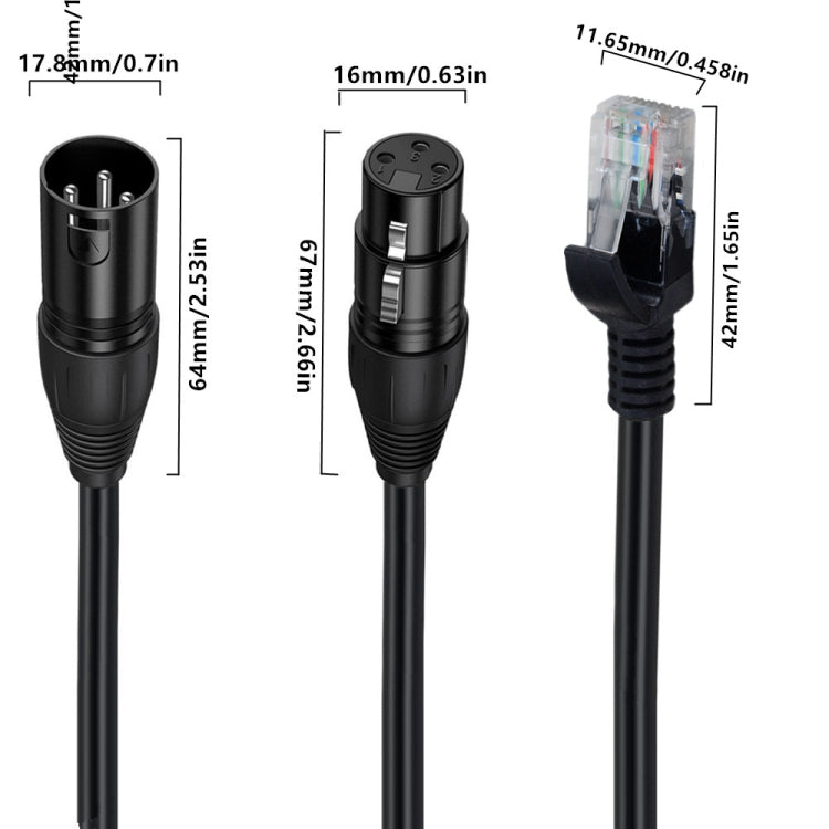 Cavo di estensione di rete per la serie di controller DMX-CON, lunghezza: 30 cm, XLR 3 Pin Male to RJ45 Male, XLR 3 Pin Female to RJ45 Male