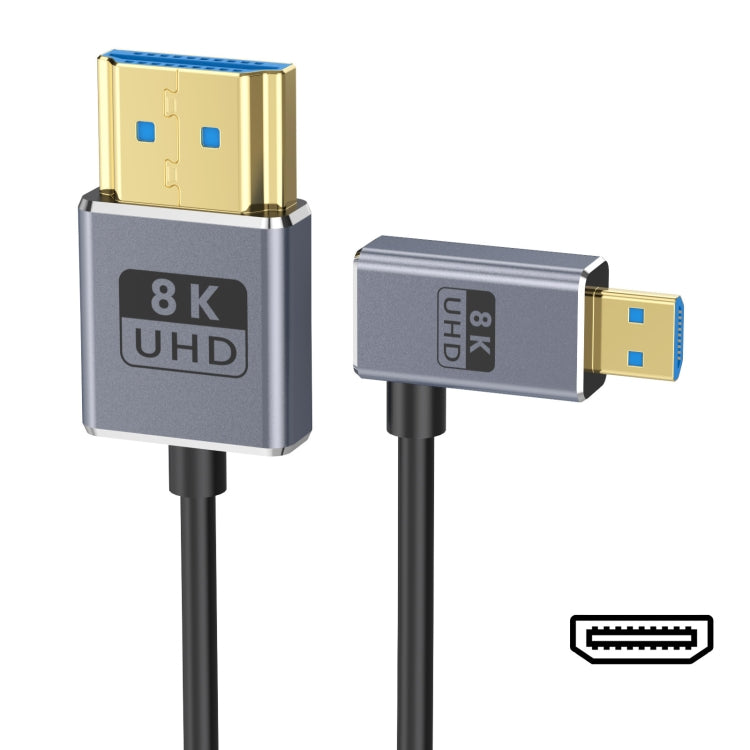 Cavo di collegamento video coassiale Micro HDMI a HDMI 8K UHD 48 Gbps da 60 cm, 60cm Right Elbow, 60cm Straight Head, 60cm Left Elbow