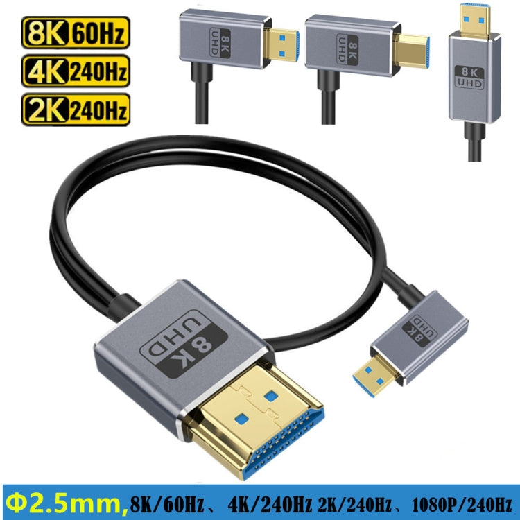 Cavo di collegamento video coassiale Micro HDMI a HDMI 8K UHD 48 Gbps da 60 cm, 60cm Right Elbow, 60cm Straight Head, 60cm Left Elbow