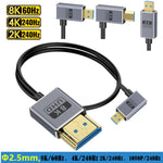 Cavo di collegamento video coassiale Micro HDMI a HDMI 8K UHD 48 Gbps da 1,2 m, 120cm Right Elbow, 120cm Straight Head, 120cm Left Elbow