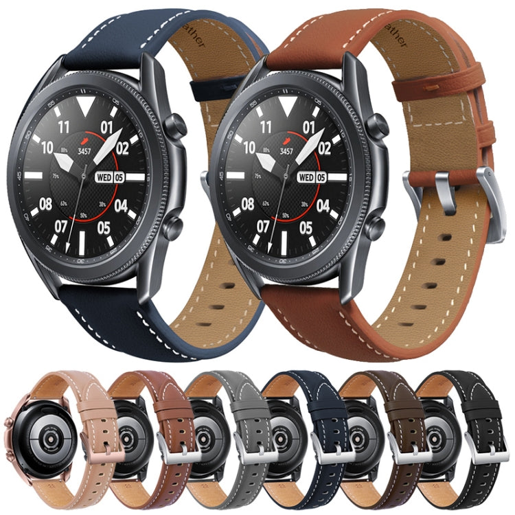 Cinturino di ricambio per cinturino con fibbia argento in vera pelle, For Samsung Galaxy Watch3 45mm, For Samsung Galaxy Watch3 41mm