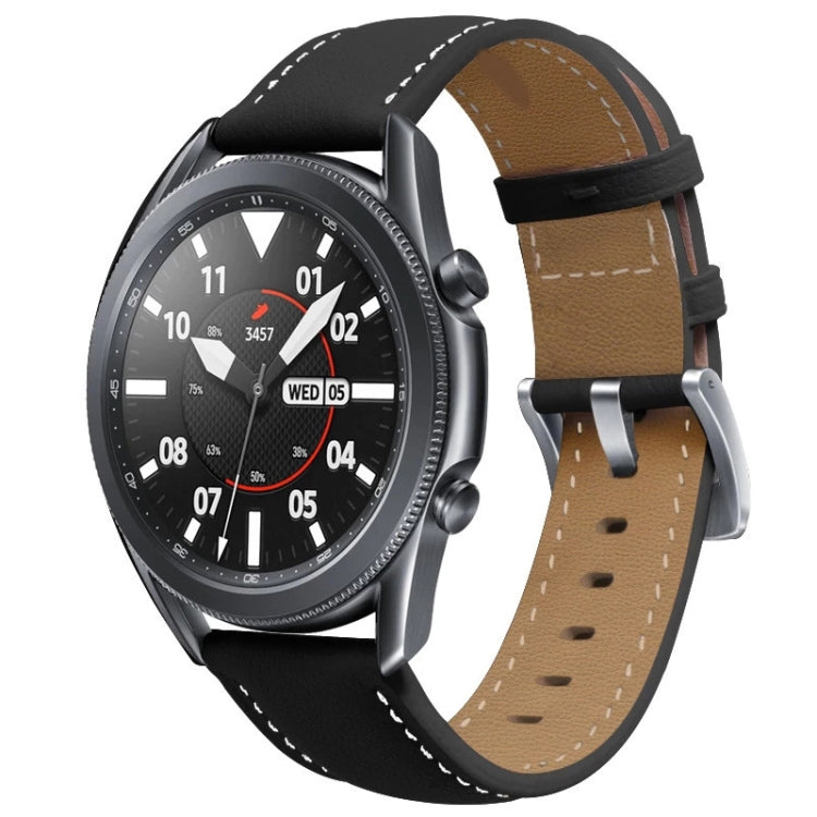 Cinturino di ricambio per cinturino con fibbia argento in vera pelle, For Samsung Galaxy Watch3 45mm, For Samsung Galaxy Watch3 41mm