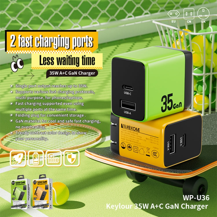 Caricabatterie rapido WK 35W USB-C GaN con EU e UK Plug