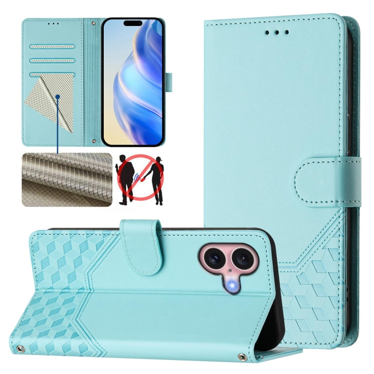 Custodia per telefono in pelle con stampa a nido d'ape e protezione RFID, For iPhone Air, For iPhone 16 Pro Max, For iPhone 16 Pro, For iPhone 16 Plus