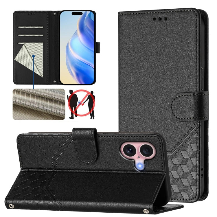 Custodia per telefono in pelle con stampa a nido d'ape e protezione RFID, For iPhone Air, For iPhone 16 Pro Max, For iPhone 16 Pro, For iPhone 16 Plus