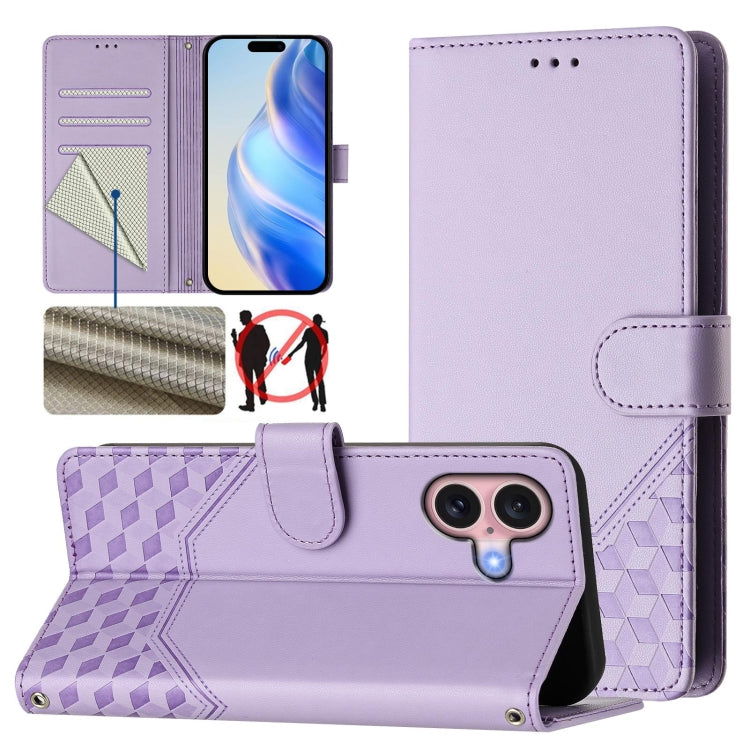 Custodia per telefono in pelle con stampa a nido d'ape e protezione RFID, For iPhone 16, For iPhone 15 Pro Max, For iPhone 15 Pro, For iPhone 15 Plus
