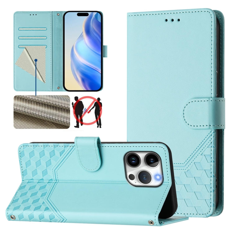 Custodia per telefono in pelle con stampa a nido d'ape e protezione RFID, For iPhone 16, For iPhone 15 Pro Max, For iPhone 15 Pro, For iPhone 15 Plus