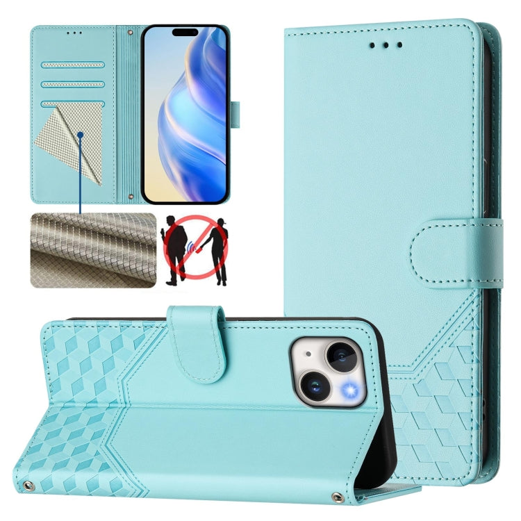 Custodia per telefono in pelle con stampa a nido d'ape e protezione RFID, For iPhone 15, For iPhone 14 Plus, For iPhone 14 / 13, For iPhone 14 Pro