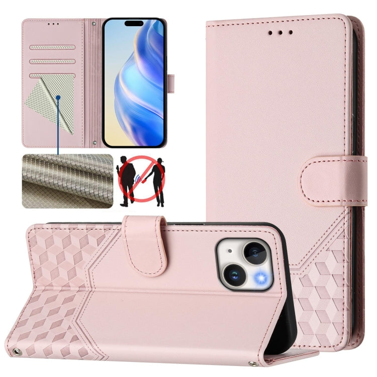 Custodia per telefono in pelle con stampa a nido d'ape e protezione RFID, For iPhone 15, For iPhone 14 Plus, For iPhone 14 / 13, For iPhone 14 Pro