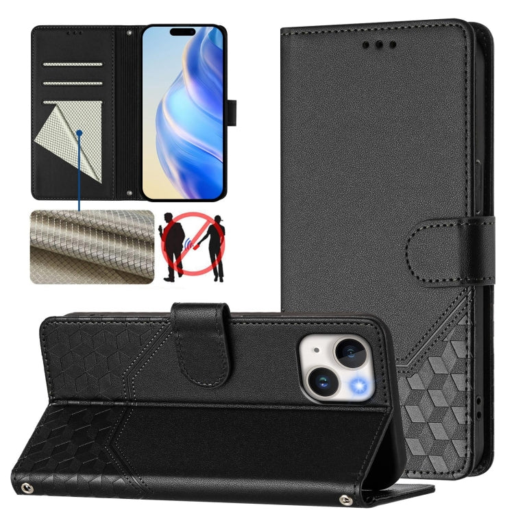 Custodia per telefono in pelle con stampa a nido d'ape e protezione RFID, For iPhone 15, For iPhone 14 Plus, For iPhone 14 / 13, For iPhone 14 Pro