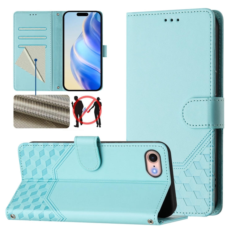 Custodia per telefono in pelle con stampa a nido d'ape e protezione RFID, For iPhone 14 Pro Max, For iPhone SE 2022 / 2020 / 8 / 7, For iPhone 13 Pro Max, For iPhone 13 Pro
