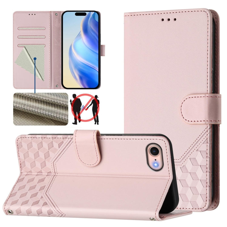 Custodia per telefono in pelle con stampa a nido d'ape e protezione RFID, For iPhone 14 Pro Max, For iPhone SE 2022 / 2020 / 8 / 7, For iPhone 13 Pro Max, For iPhone 13 Pro