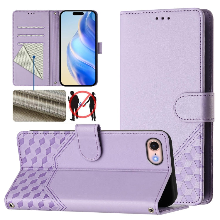 Custodia per telefono in pelle con stampa a nido d'ape e protezione RFID, For iPhone 14 Pro Max, For iPhone SE 2022 / 2020 / 8 / 7, For iPhone 13 Pro Max, For iPhone 13 Pro