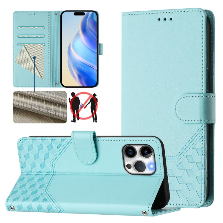 Custodia per telefono in pelle con stampa a nido d'ape e protezione RFID, For iPhone 13 mini, For iPhone 12 / 12 Pro, For iPhone 12 Pro Max, For iPhone 12 mini