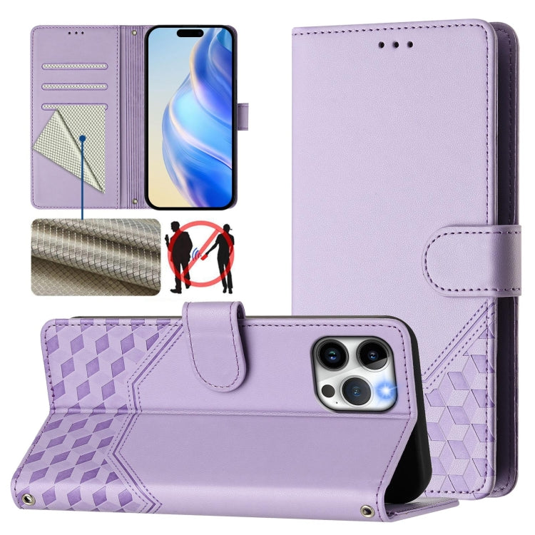 Custodia per telefono in pelle con stampa a nido d'ape e protezione RFID, For iPhone 13 mini, For iPhone 12 / 12 Pro, For iPhone 12 Pro Max, For iPhone 12 mini