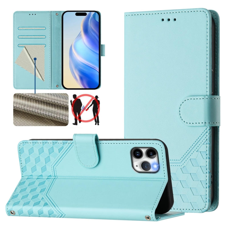 Custodia per telefono in pelle con stampa a nido d'ape e protezione RFID, For iPhone 11 Pro Max, For iPhone 11, For iPhone 11 Pro, For iPhone X / XS