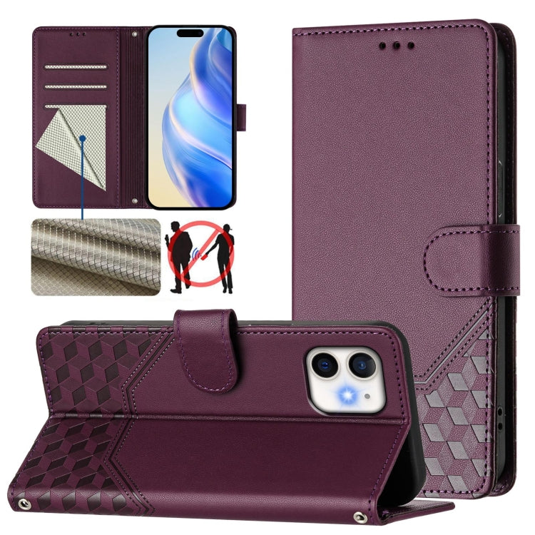Custodia per telefono in pelle con stampa a nido d'ape e protezione RFID, For iPhone 11 Pro Max, For iPhone 11, For iPhone 11 Pro, For iPhone X / XS