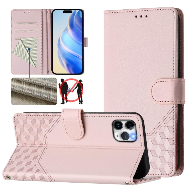 Custodia per telefono in pelle con stampa a nido d'ape e protezione RFID, For iPhone 11 Pro Max, For iPhone 11, For iPhone 11 Pro, For iPhone X / XS