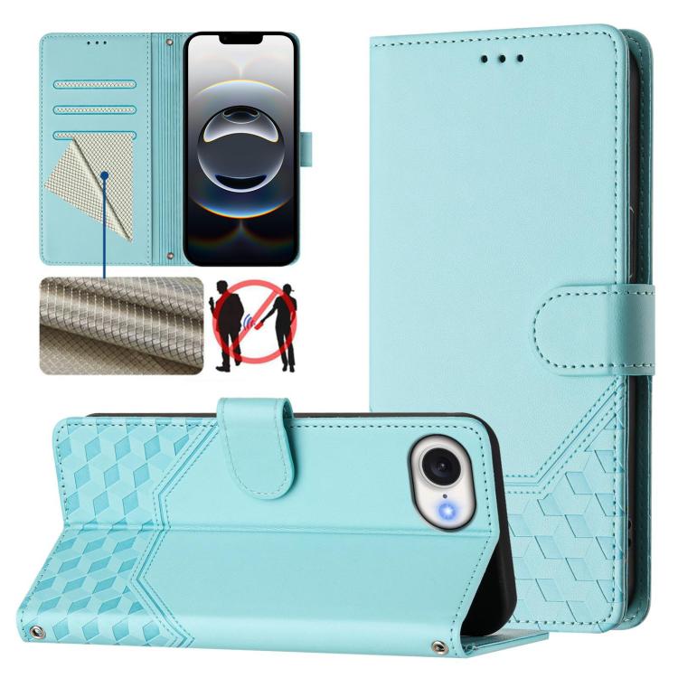 Custodia per telefono in pelle con stampa a nido d'ape e protezione RFID, For iPhone 17e / 16e, For iPhone 17 Pro Max, For iPhone 17 Pro, For iPhone 17